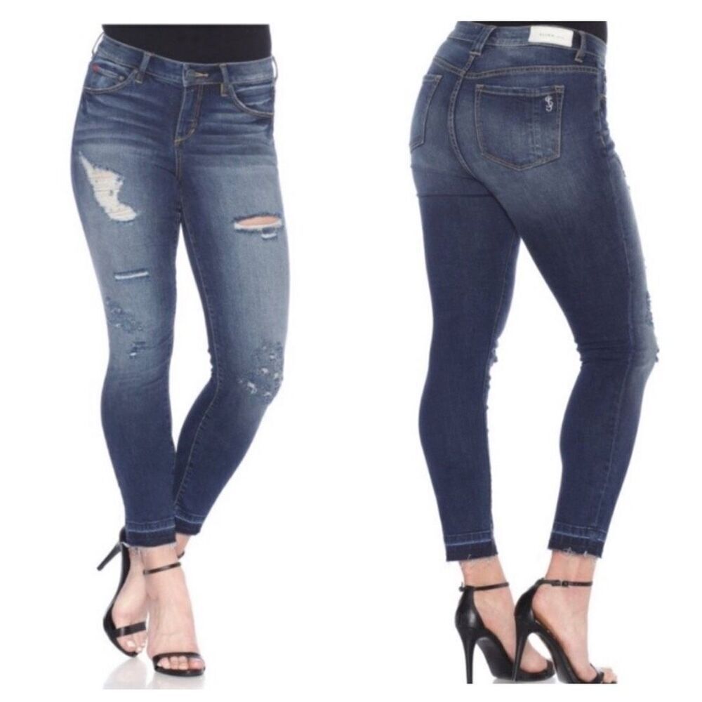 Slinky Brand Slink Jeans Curvy Distressed Raw Hem Skinny Jeans Size 6/28
